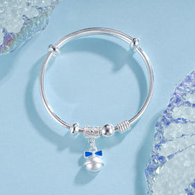 子佩集S999银【祥铃雅宝】童镯【ZZSZ005】纯银蓝色蝴蝶结铃铛2504