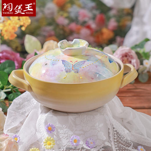 【唐味煲-紫韵蓝蝶】陶煲王新款手绘堆彩砂锅耐高温陶瓷煲汤锅家用炖汤陶瓷煲釉下彩浮雕蝴蝶锅 商品图1