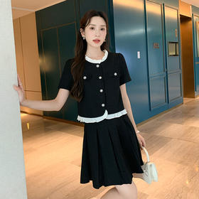 奢姿大码女装2025夏季小香风花边减龄套装胖妹妹时尚百褶两件套9952921932