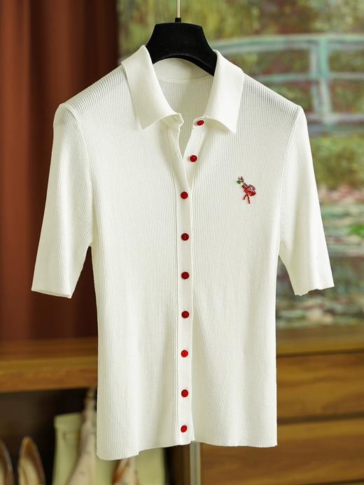 哥弟超细美丽诺桑蚕丝薄软抗起球手工珠片火烈鸟polo衫 商品图5