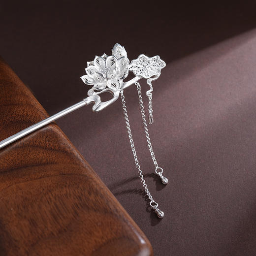 子佩集S990银【福荷清韵】发簪【QSFZ009】纯银花丝莲花荷花2504 商品图1