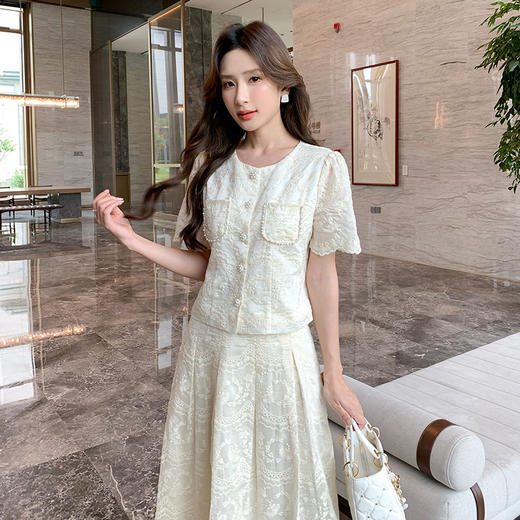 【清仓超15天不保价】奢姿大码女装2025夏季减龄提花时尚两件套胖妹妹通勤百褶设计套装9952969331【1】 商品图2