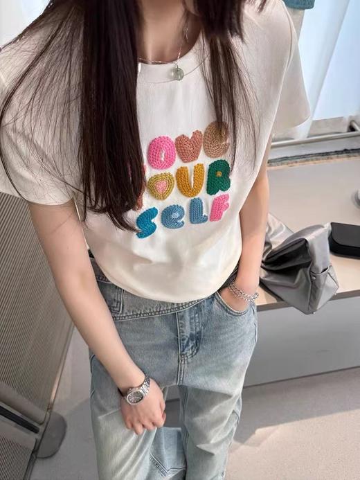 【重工精致T恤】彩色字母重工刺绣短袖T恤-喜出 商品图5