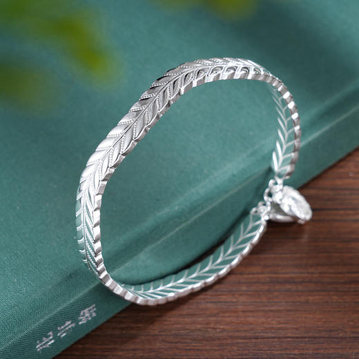 子佩集S999银【神赐福泽】手镯【ZZSZ009】纯银叶脉叶子树叶招财纳福开口2504 商品图3