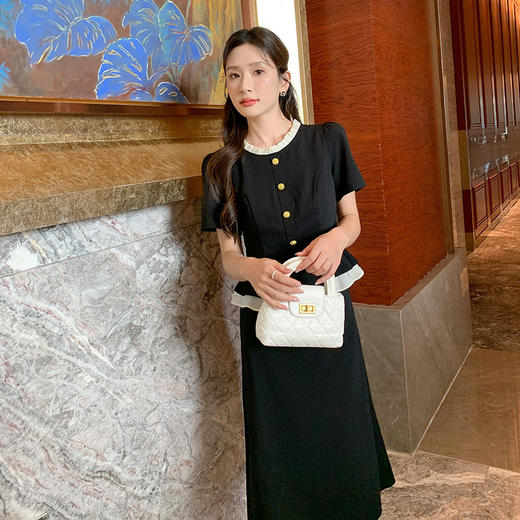 奢姿大码女装2025夏季气质撞色圆领连衣裙胖妹妹时尚减龄拼接裙子9952853310【1】 商品图4