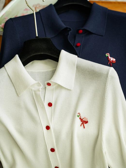 哥弟超细美丽诺桑蚕丝薄软抗起球手工珠片火烈鸟polo衫 商品图10