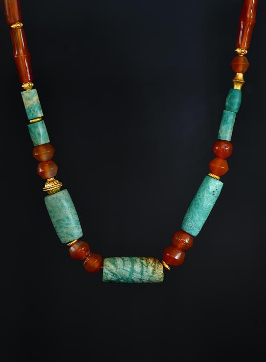 清代天河石老玛瑙竹节纯金麻花隔片项链 商品图2