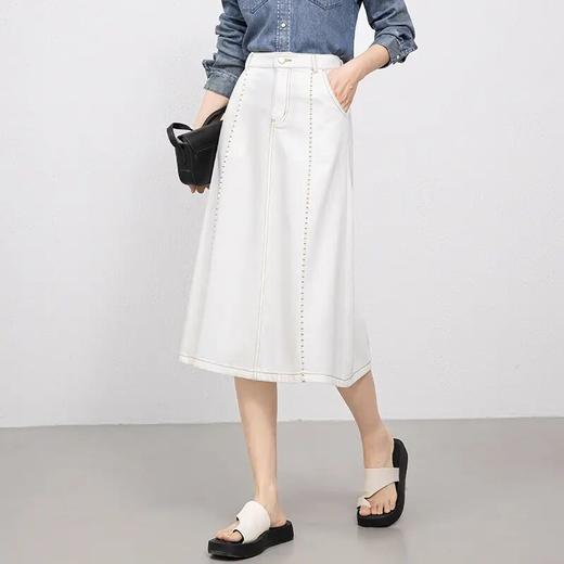 「高货rg」全新升级【铂金会员165/天猫219/差价54】(20049)洛诗琳高腰牛仔A字半身裙2025春夏新款白色宽松休闲八分伞裙20049 商品图2
