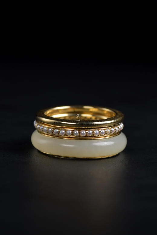 清代和田玉18K金三环套戒指 商品图3