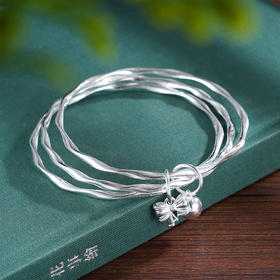 子佩集S999银【蝶韵清婉】手镯【ZZSZ010】纯银三个圈蝴蝶结铃铛可响2504