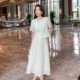 【清仓超15天不保价】奢姿大码女装2025夏季减龄提花时尚两件套胖妹妹通勤百褶设计套装9952969331【1】