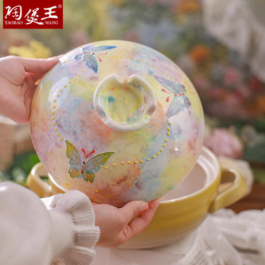 【唐味煲-紫韵蓝蝶】陶煲王新款手绘堆彩砂锅耐高温陶瓷煲汤锅家用炖汤陶瓷煲釉下彩浮雕蝴蝶锅 商品图3