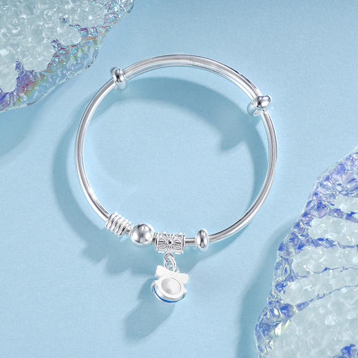 子佩集S999银【祥铃雅宝】童镯【ZZSZ005】纯银蓝色蝴蝶结铃铛2504 商品图4