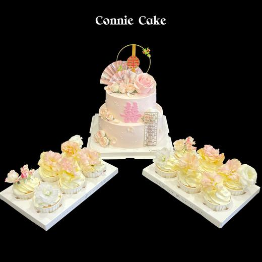 鲜花氛围感结婚蛋糕 双层+纸杯蛋糕 商品图0