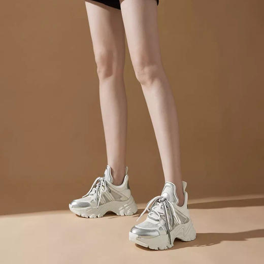 「K」洛诗琳15136设计师款气质超轻显高显瘦真皮老爹休闲运动鞋1110 商品图4