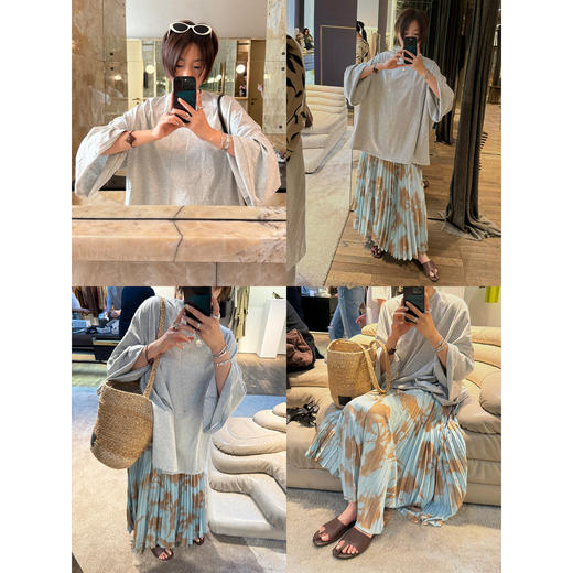 HIDEMI 极简圆领大廓形进口自然棉纱线中长款套头九分袖T恤 黑色/浅花灰/蛋奶米黄/自然白 商品图3