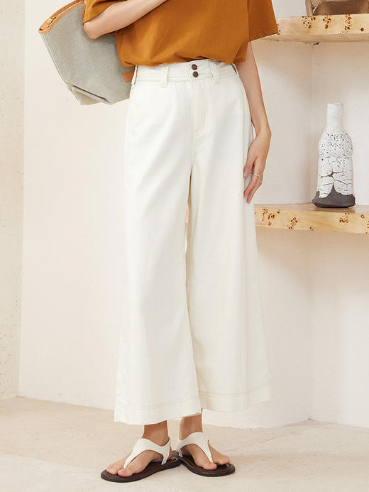 两粒扣纯色阔腿休闲裤女2025年夏季新款高腰百搭显瘦九分裤 商品图0