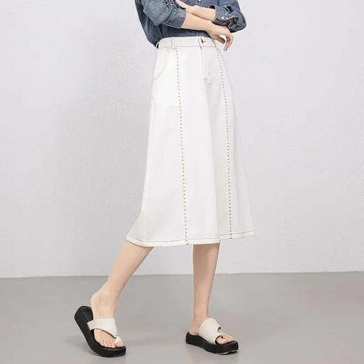 「高货rg」全新升级【铂金会员165/天猫219/差价54】(20049)洛诗琳高腰牛仔A字半身裙2025春夏新款白色宽松休闲八分伞裙20049 商品图1