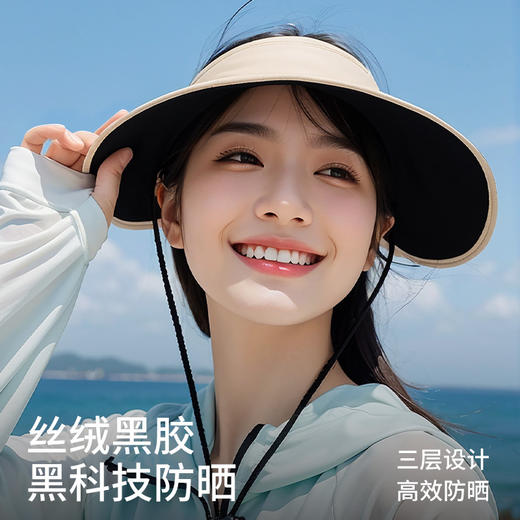 丝绒黑胶夏季新款防晒帽女遮阳帽户外大帽檐防紫外线空顶帽可折叠 商品图2