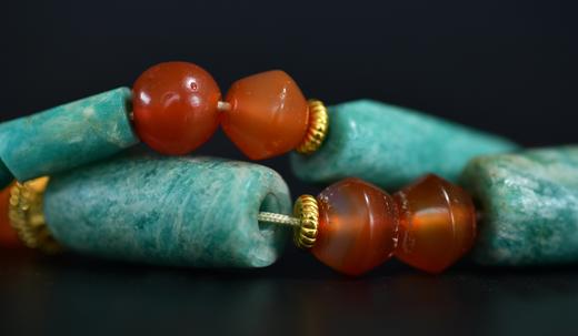 清代天河石老玛瑙竹节纯金麻花隔片项链 商品图6