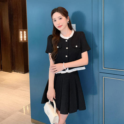 奢姿大码女装2025夏季小香风花边减龄套装胖妹妹时尚百褶两件套9952921932 商品图2