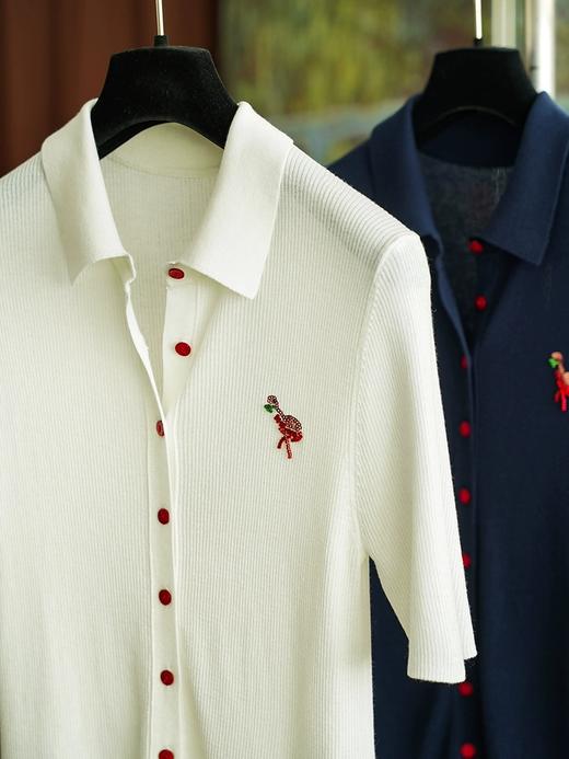 哥弟超细美丽诺桑蚕丝薄软抗起球手工珠片火烈鸟polo衫 商品图9