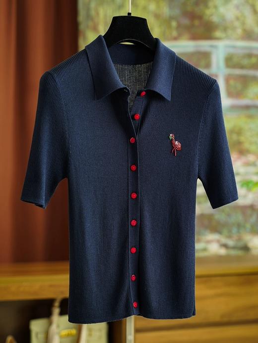 哥弟超细美丽诺桑蚕丝薄软抗起球手工珠片火烈鸟polo衫 商品图6