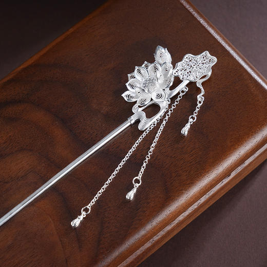 子佩集S990银【福荷清韵】发簪【QSFZ009】纯银花丝莲花荷花2504 商品图3