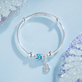 子佩集S999银【招财葫宝】童镯【ZZSZ004】纯银葫芦蓝花2504