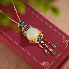 子佩集S925银【华年永续】套链【DZ05249】纯银和田玉镀金珐琅彩项链2504