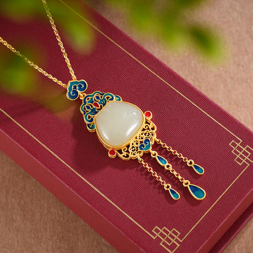 子佩集S925银【华年永续】套链【DZ05249】纯银和田玉镀金珐琅彩项链2504 商品图1