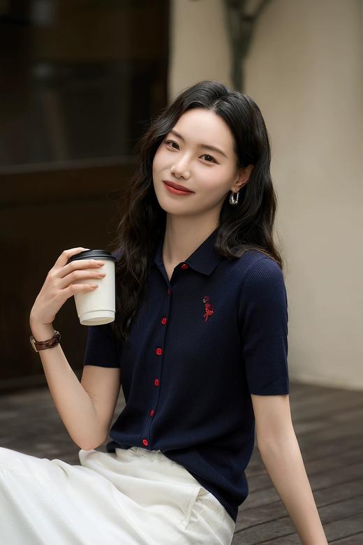 哥弟超细美丽诺桑蚕丝薄软抗起球手工珠片火烈鸟polo衫 商品图11