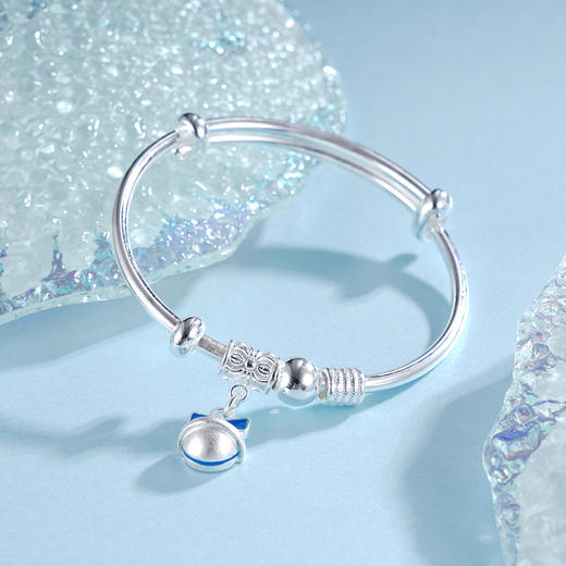 子佩集S999银【祥铃雅宝】童镯【ZZSZ005】纯银蓝色蝴蝶结铃铛2504 商品图1