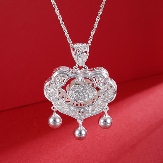 子佩集S990银【福星】福之将至长命锁套链【CM4011】纯银花丝锁项链2504 商品图7