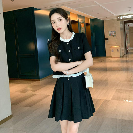 奢姿大码女装2025夏季小香风花边减龄套装胖妹妹时尚百褶两件套9952921932 商品图4