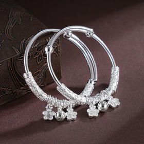 子佩集S999银【繁花喜乐】童镯【ZZSZ001】纯银腰缠万贯钱串五瓣花祥云金箍铃铛可响盘缠盘缠2504