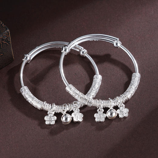 子佩集S999银【繁花喜乐】童镯【ZZSZ001】纯银腰缠万贯钱串五瓣花祥云金箍铃铛可响盘缠盘缠2504 商品图4