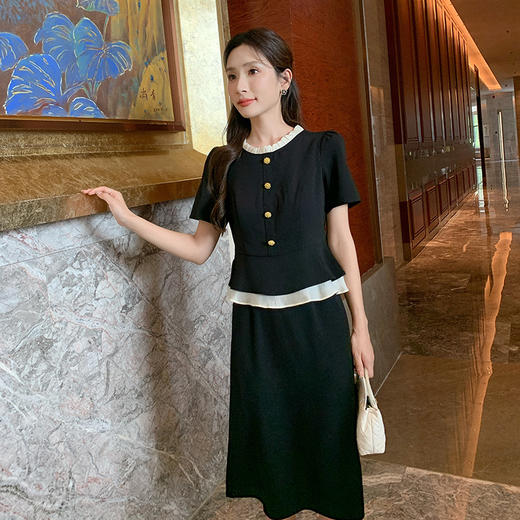 奢姿大码女装2025夏季气质撞色圆领连衣裙胖妹妹时尚减龄拼接裙子9952853310【1】 商品图0