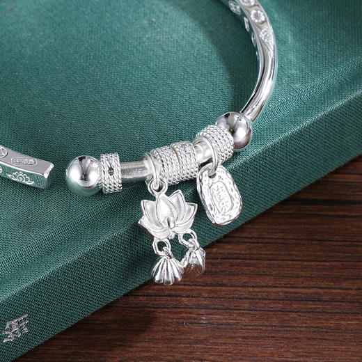 子佩集S999银【幸福莲华】手镯【ZZSZ012】纯银四方莲花健康快乐开口2504 商品图2