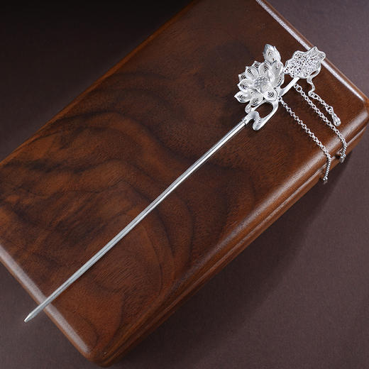 子佩集S990银【福荷清韵】发簪【QSFZ009】纯银花丝莲花荷花2504 商品图5