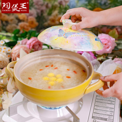 【唐味煲-紫韵蓝蝶】陶煲王新款手绘堆彩砂锅耐高温陶瓷煲汤锅家用炖汤陶瓷煲釉下彩浮雕蝴蝶锅 商品图4