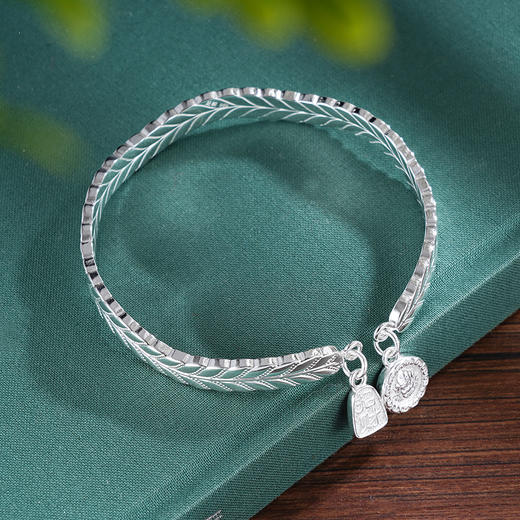 子佩集S999银【神赐福泽】手镯【ZZSZ009】纯银叶脉叶子树叶招财纳福开口2504 商品图7