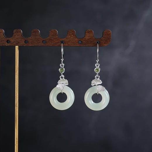 子佩集S925银【杏福欢喜】耳环【EG01886】纯银和田玉银杏平安扣2504 商品图2