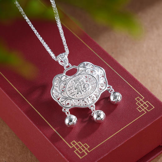 子佩集S999银【长命富足】套链【YZTL0570】纯银花丝锁长命富贵项链2504 商品图1