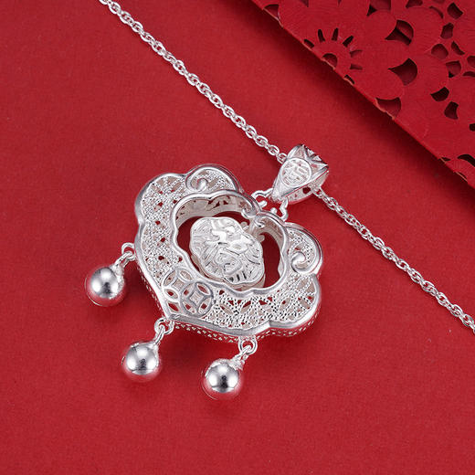 子佩集S990银【福星】福之将至长命锁套链【CM4011】纯银花丝锁项链2504 商品图6