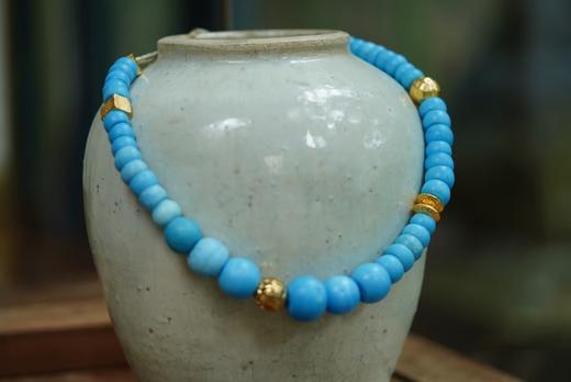 老蓝琉璃银鎏金珠日本丝线编绳项链 商品图1