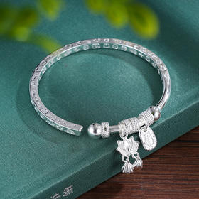 子佩集S999银【幸福莲华】手镯【ZZSZ012】纯银四方莲花健康快乐开口2504