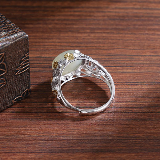 子佩集S925银【杏福华年】戒指【JZ06720】纯银和田玉镀金银杏2504 商品图2