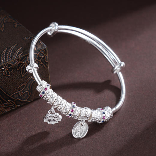 子佩集S999银【康乐永吉】童镯【ZZSZ006】纯银腰缠万贯钱串彩圈平安喜乐健康盘缠盘缠2504 商品图2