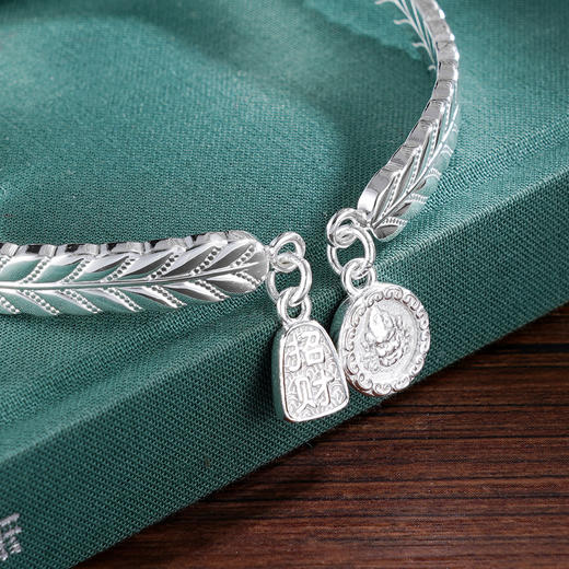 子佩集S999银【神赐福泽】手镯【ZZSZ009】纯银叶脉叶子树叶招财纳福开口2504 商品图2